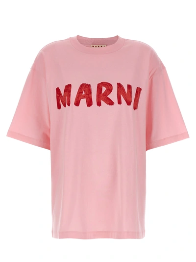 Marni Logo Print T-shirt In Pink