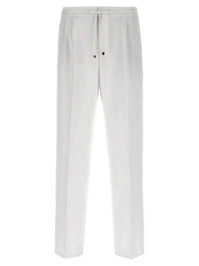 Brunello Cucinelli Cotton Drawstring Trousers In White