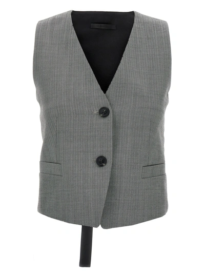 Helmut Lang Chevron Waistcoat Gilet In Grey