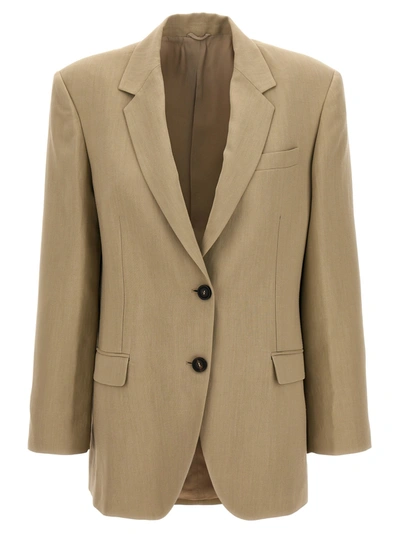 Brunello Cucinelli Single-breasted Linen Blend Blazer Jackets In Brown