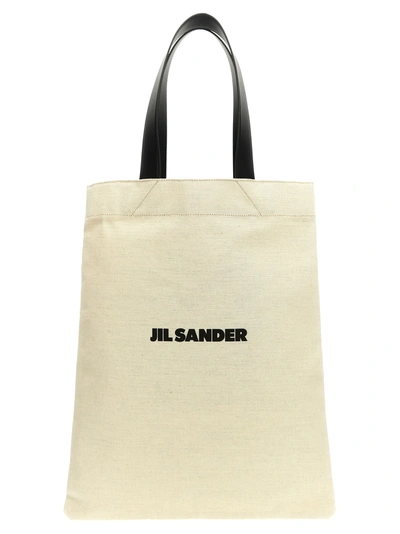 Jil Sander Flat Shopper Tote Bag In White/black