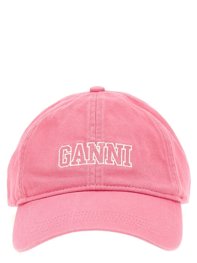Ganni Logo Embroidery Cap Hats In Pink
