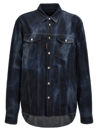 Dsquared2 Stretch Denim Shirt Chest Pockets In Blue