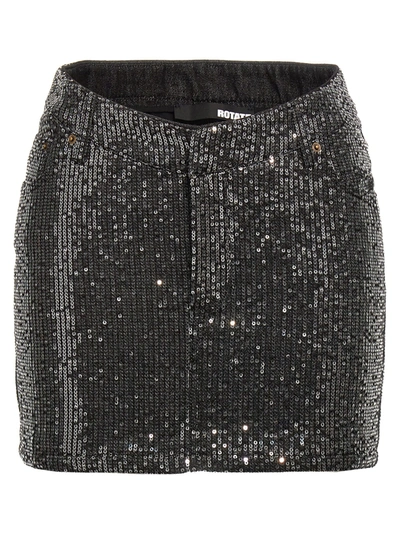 Rotate Birger Christensen Sequin Denim Skirt Skirts In Black