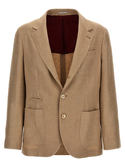 Brunello Cucinelli Unlined Single-breasted Blazer Jackets In Brown