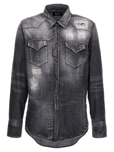 Dsquared2 Classic Western Shirt, Blouse In Grey