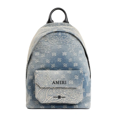 Amiri Denim Bandana Jacquard Backpack Bag In Blue
