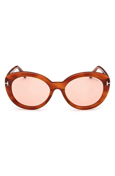 Tom Ford Lily-02 55mm Tinted Cat Eye Sunglasses In Blonde Havana / Violet