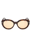 Tom Ford Lily-02 55mm Tinted Cat Eye Sunglasses In Dark Havana / Brown