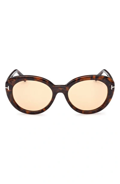 Tom Ford Lily-02 55mm Tinted Cat Eye Sunglasses In Dark Havana / Brown