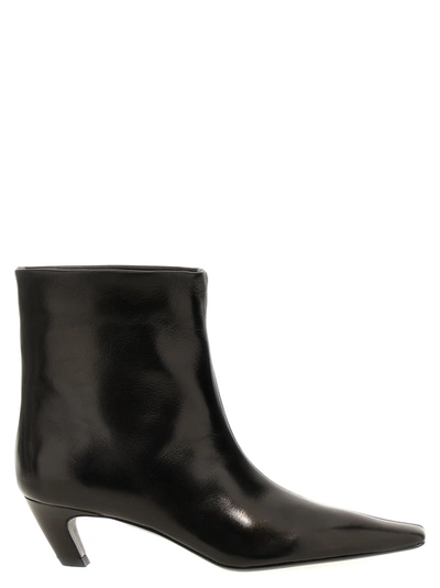 Khaite Black Leather Arizona Ankle Boots