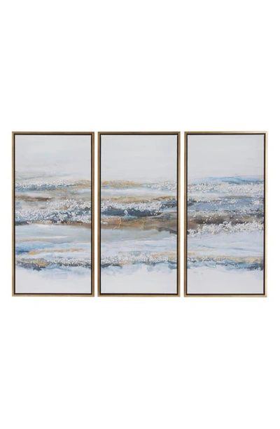 Vivian Lune Home Set Of 3 Canvas Framed Wall Art In Blue