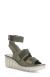 Fly London Bech Platform Wedge Sandal In Khaki Cupido