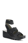 Fly London Bech Platform Wedge Sandal In Black Mousse