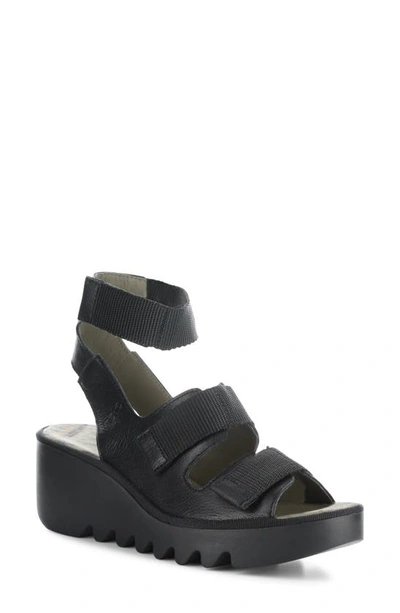 Fly London Bech Platform Wedge Sandal In Black Mousse