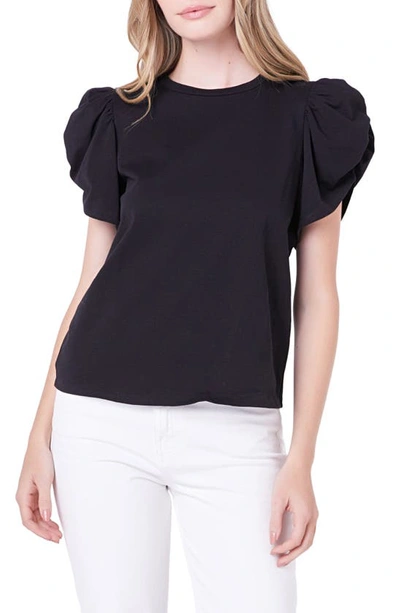 English Factory Gathered Sleeve Knit Top In Black