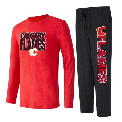 Concepts Sport Black/red Calgary Flames Meter Long Sleeve T-shirt & Trousers Sleep Set