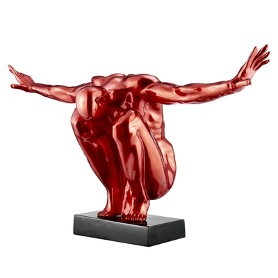 Finesse Decor Large Saluting Man Resin Sculpture 37" Wide X 19" Tall // Metallic Red