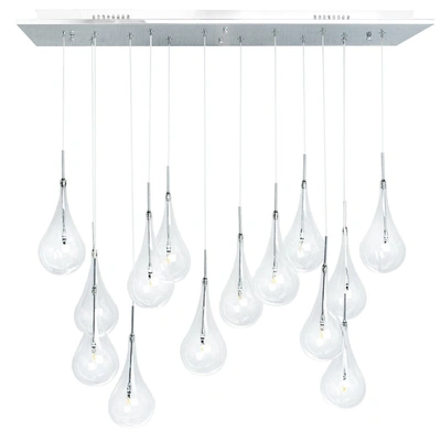 Finesse Decor Modern Glass Drops Chandelier // 14 Lights // Rectangular Chrome Canopy
