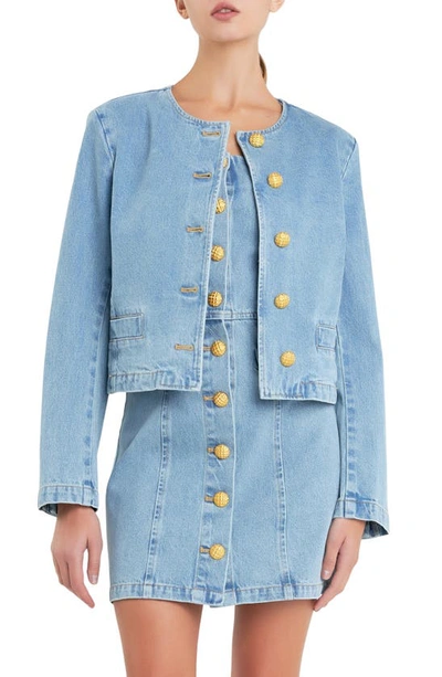 English Factory Crop Denim Jacket In Light Blue