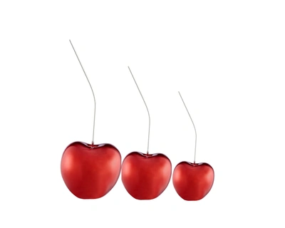 Finesse Decor Set Of Three Cherries // Large Medium And Small Metallic Red