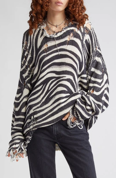 R13 Oversize Distressed Zebra Stripe Sweater In Zebra Print