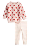 Tucker + Tate Babies' Jacquard Sweater & Pants Set In Pink English Heart Grid