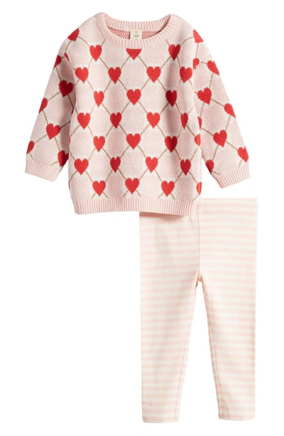 Tucker + Tate Babies' Jacquard Sweater & Pants Set In Pink English Heart Grid