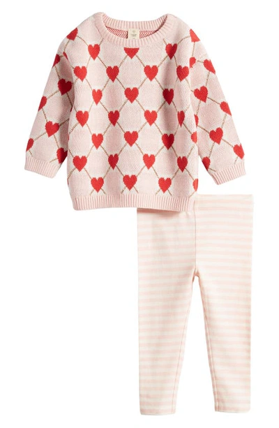 Tucker + Tate Jacquard Sweater & Pants Set In Pink English Heart Grid