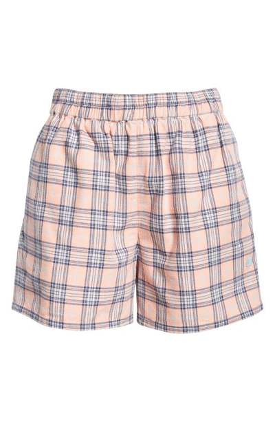 Acne Studios Roxx Face Patch Check Cotton Flannel Shorts In Pink Blue