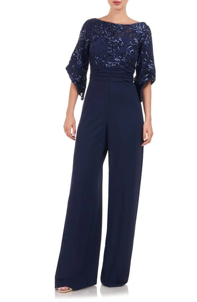 Js Collections Belle Sequin Wide Leg Jumpsuit In Navy