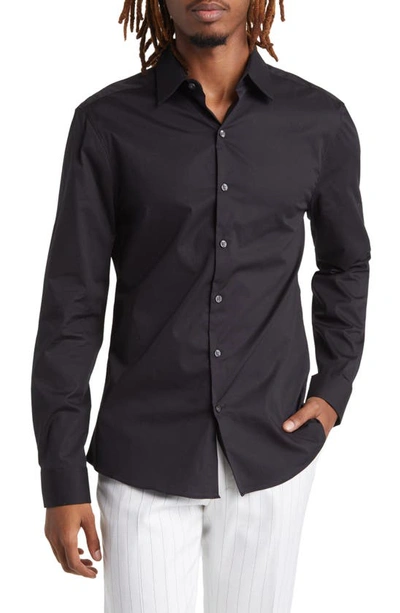 Topman Solid Black Stretch Button-up Shirt