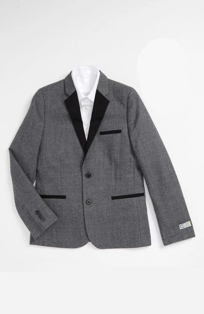 C2 By Calibrate Kids' Slim Contrast Lapel Wool Jacket In Grey Charcoal