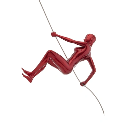 Finesse Decor Metallic Red Wall Sculpture Climbing 8" Woman