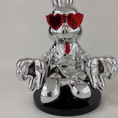 Finesse Decor Sitting Rabbit With Red Tie And Glasses