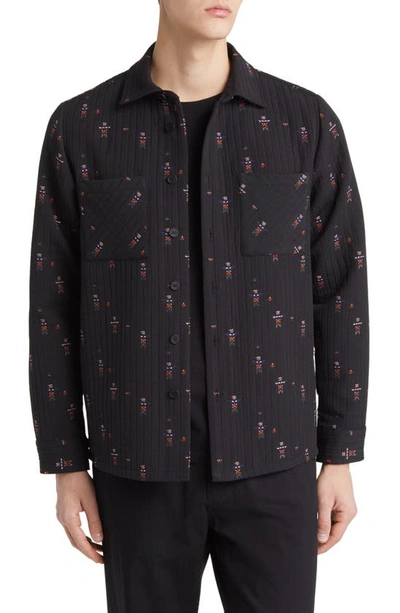 Wax London Whiting Quilted Jacquard Overshirt In Black