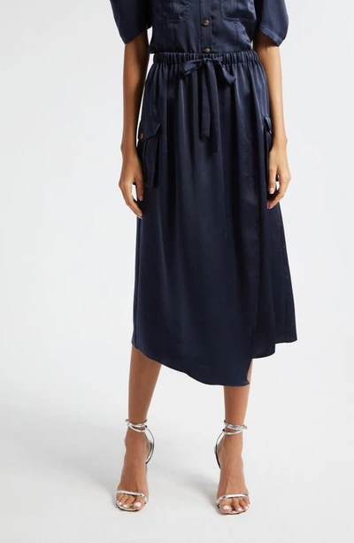 Ramy Brook Estrella Asymmetric Cargo Skirt In Navy