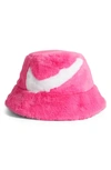 Nike Apex Swoosh Faux Fur Bucket Hat In Laser Fuchsia/ White