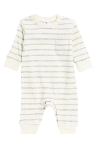 Nordstrom Babies' Easy Pocket Cotton Romper In Ivory Egret- Grey Stripe