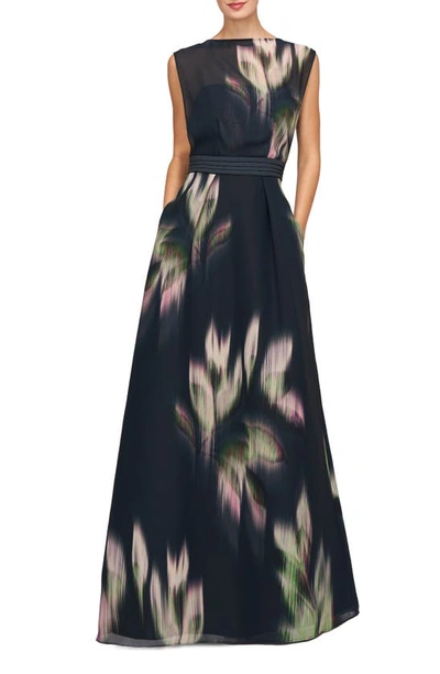 Kay Unger Tess A-line Gown In Black Green