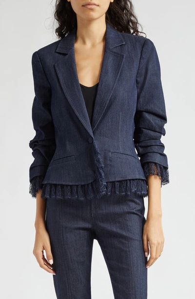 Cinq À Sept Le Petit Roxie Lace Trim Denim Blazer In Indigo