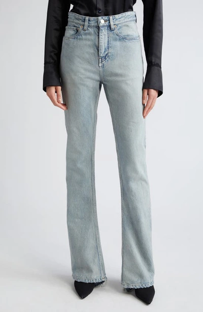 Balenciaga High Waist Denim Bootcut Pants In Dirty Blue