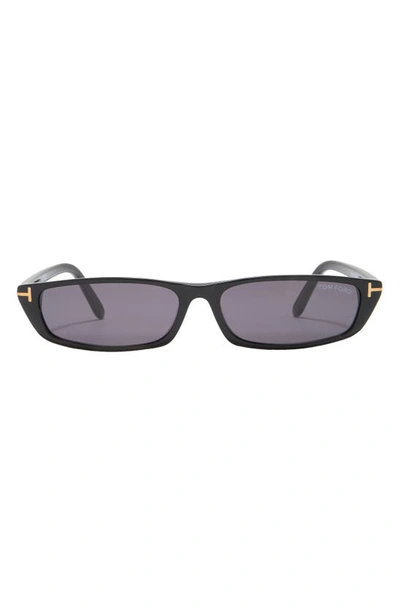 Tom Ford 59mm Slim Rectangle Sunglasses In Shiny Black / Smoke