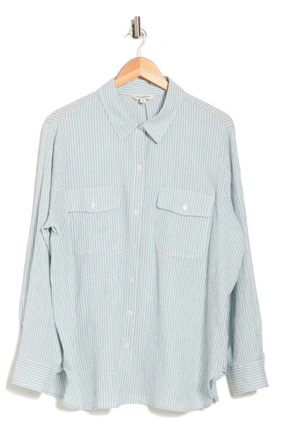 Max Studio Stripe Long Sleeve Button-up Shirt In Chambray Stripe