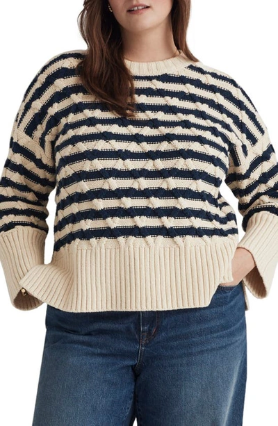 Madewell Oversize Stripe Cable Stitch Jumper In Ecru Stripe