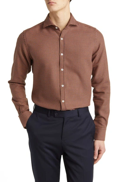 Canali Regular Fit Houndstooth Sport Shirt In Dark Orange