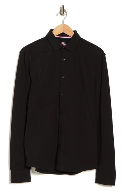 Soul Of London Long Sleeve Jersey Button-up Shirt In Black