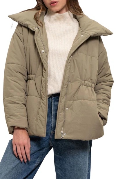 Blu Pepper Waist Puffer Jacket In Light Olive