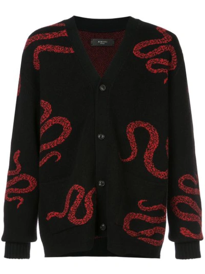 Amiri Snake Embroidered Cardigan In Blk Red