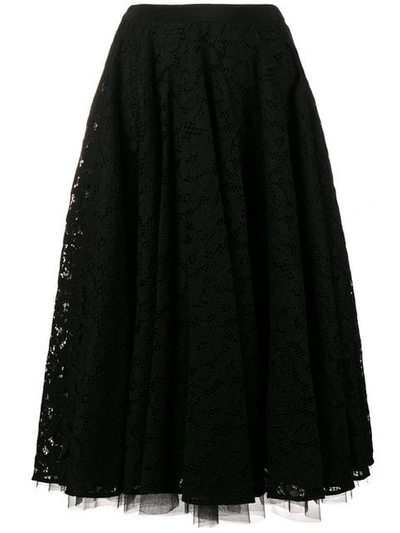 Max Mara Guipure Lace Pleated Skirt In Black